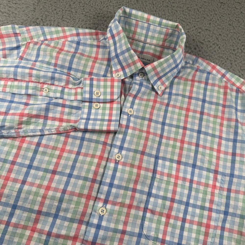 Peter Millar Men's Button Down Shirt Large Multicolor Gingham Check Cotton